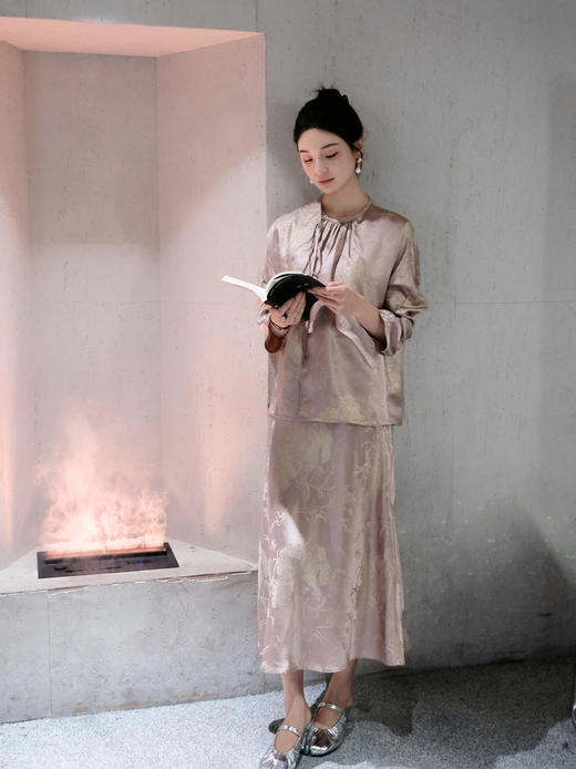 盛唐牡丹 |莲花纹真丝提花上衣 商品图0