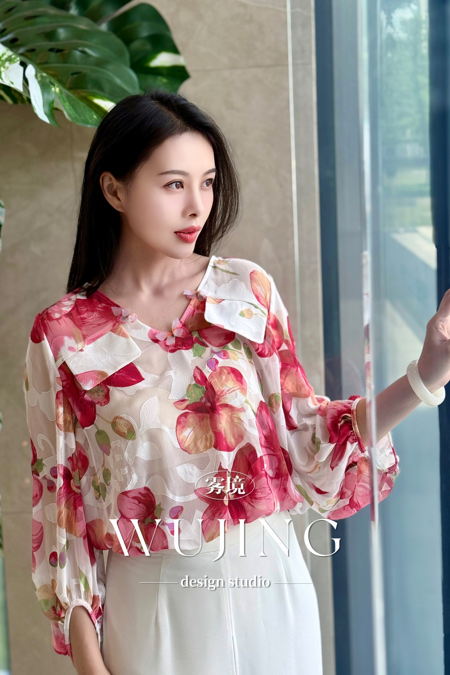 【雾境定制】减龄粉色鸢尾花提花印花衬衣 3205026