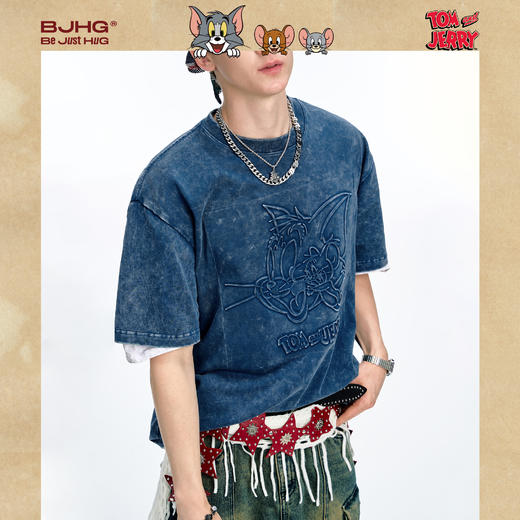 【猫和老鼠联名】 BJHG不计后果水洗短袖t恤男款夏季复古印花半袖 商品图1