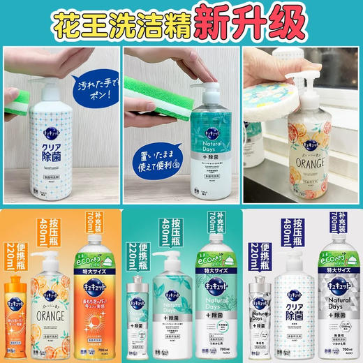 新升级！增量版花王按压式洗洁精480ml 浓缩护手厨房餐具碗去油污除菌洗涤剂 商品图2
