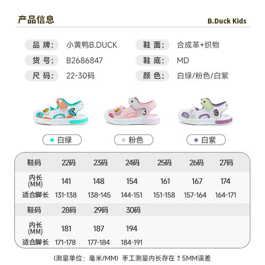 B.Duck小黄鸭童鞋夏季男女童凉鞋包头亮灯鞋22-30 B2686847 商品图1
