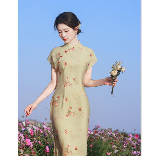 GX复古国风改良新中式长款竹节棉连袖旗袍2025春新款日常旗袍 商品图2