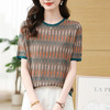 CC-XMY7678中年妈妈条纹短袖t恤天丝针织衫女2025夏季新款大码宽松上衣薄 商品缩略图1
