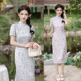GX绸缎提花年轻少女款旗袍2025春夏新款复古国风长款圆襟旗袍