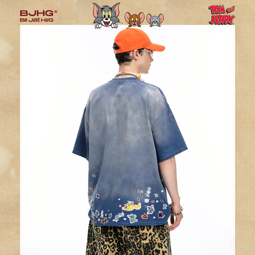 【俞更寅同款】猫和老鼠联名  BJHG不计后果渐变短袖t恤男夏季复古做旧半袖女 商品图3