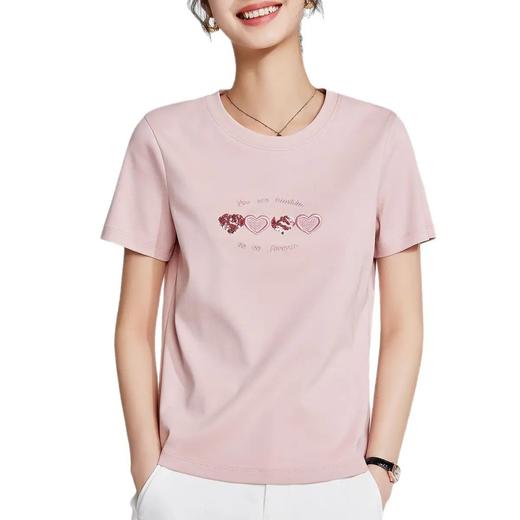 「自」全新升级【铂金会员109/天猫139/差价30】(02339)洛诗琳减龄短袖T恤2025夏季新款圆领爱心亮片刺绣设计感上衣02339 商品图4