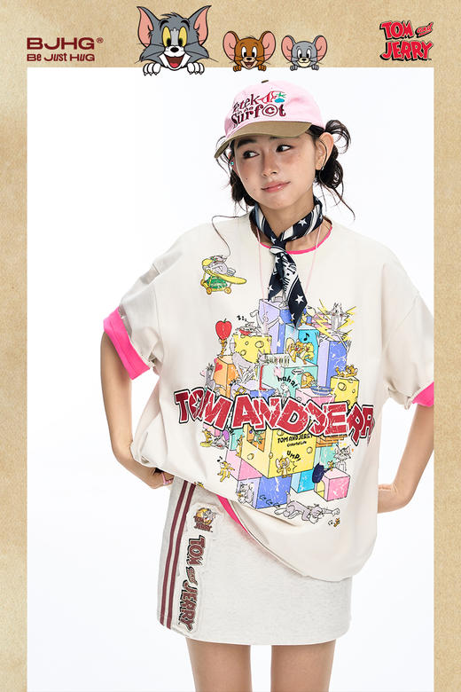 【猫和老鼠联名】BJHG不计后果复古辣妹白色短裙女织带印花半身裙 商品图5