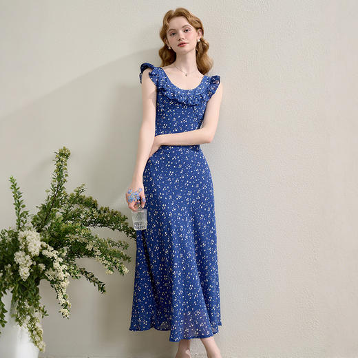 法式复古优雅荷叶边大圆领碎花裙女春夏显瘦收腰连衣裙V0950349 商品图0