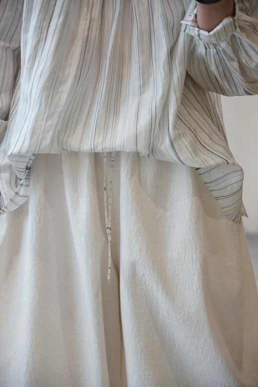 MAKU textiles｜真丝褶边领口不规则条纹长袖衬衫 商品图3