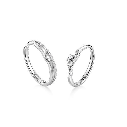 KADER卡蒂罗 连理枝情侣对戒 S999/S925纯银镶钻 开口可调节一对戒指 浪漫小众设计 礼物送女朋友 #礼盒款 商品图1