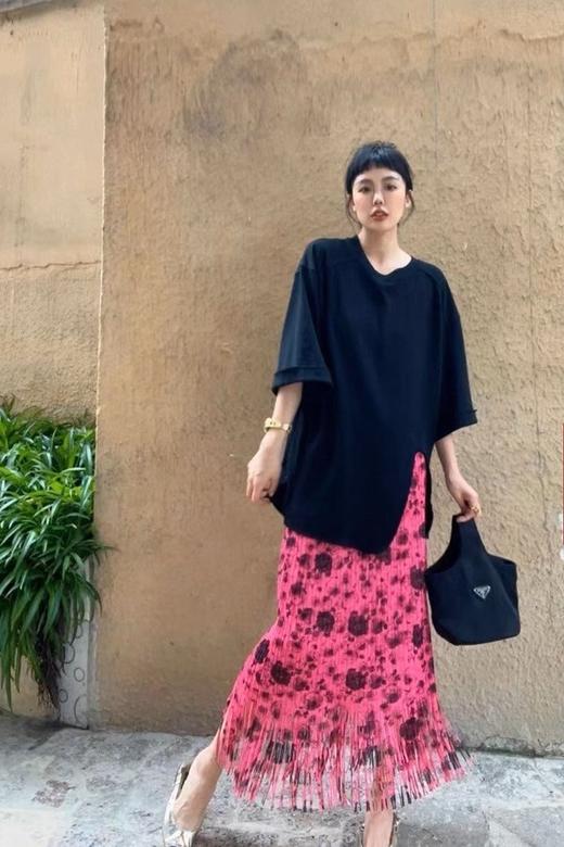 ANSUABEL 时髦款干枯玫瑰花褶皱流苏半裙 18393 商品图7