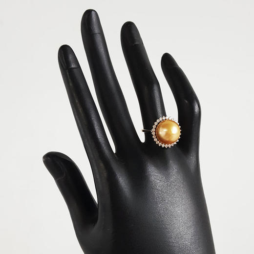 【天然正品】AU585黄金镶天然近完美约13MM浓金色南洋海水金珠戒指13MM（皆取最大值）12号（戒圈可改）女士现售价：3880！230325AH38 商品图7