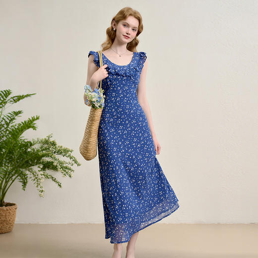法式复古优雅荷叶边大圆领碎花裙女春夏显瘦收腰连衣裙V0950349 商品图2