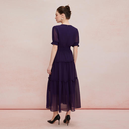 QF891斯尔丽25新款法式浪漫高腰节蛋糕收褶烫钻后腰超细橡筋显瘦连衣裙 商品图1