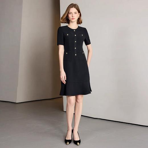 IWY/ 黑色小香风短袖连衣裙女夏季新款时尚气质收腰显瘦通勤正装鱼尾裙Q1351 商品图2