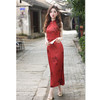 GX长款仿醋酸红挂脖少女款旗袍2025春夏新款改良新中式日常可穿旗袍 商品缩略图2