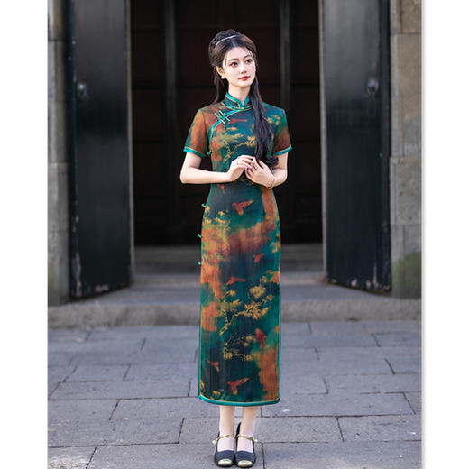 GX军阀阔太太长款绫罗缎提花旗袍2025春夏新款复古国风旗袍裙 商品图0