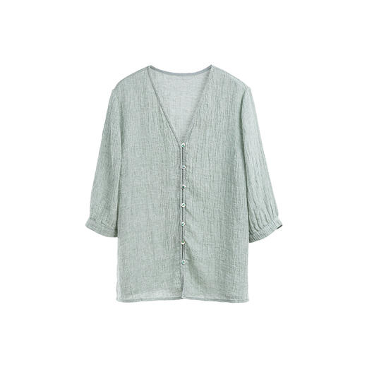绽放旅行女装247朵/冰豆沙杨柳皱色织亚麻短开衫开门襟中袖防晒衫 商品图4