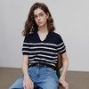 初语2025夏季新款撞色领条纹针织衫薄款爱心刺绣翻领短袖针织开衫 商品缩略图1