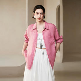 棉仓363604025-初棉宽松薄款苎麻长袖衬衫