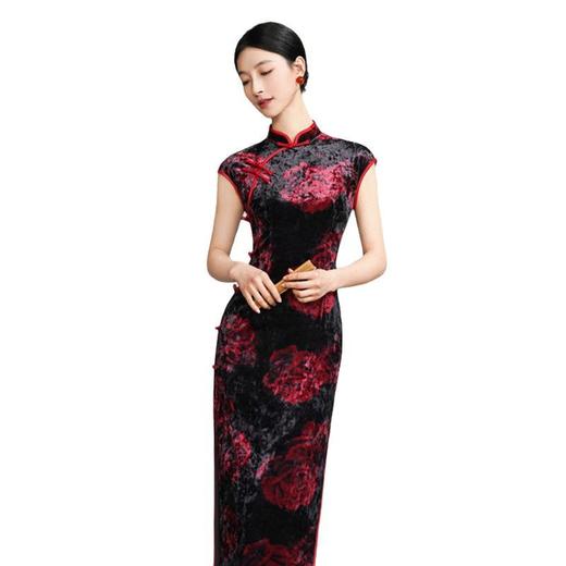 GX旗袍裙2025春夏新款复古国风长款丝绒连袖旗袍 商品图4