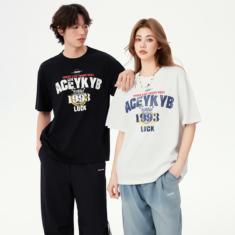 YKYB黄子韬T恤短袖全棉舒适复古宽松透气耐穿大LOGO上衣Y52NDT018