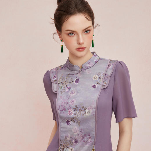 QF894斯尔丽25新款新国风改良旗袍水墨国画清雅气质精致配饰散摆连衣裙 商品图9