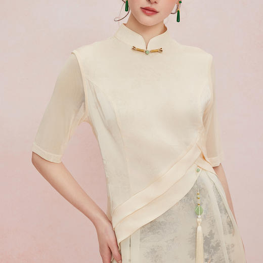 QF8G6斯尔丽2025新款改良旗袍拼接薄透朦胧水墨画流苏旗开得胜连衣裙 商品图4