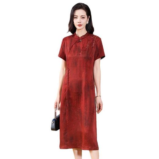 KQ-221912真丝香云纱连衣裙女丝绸立体刺绣改良旗袍礼服大码桑蚕丝 商品图4