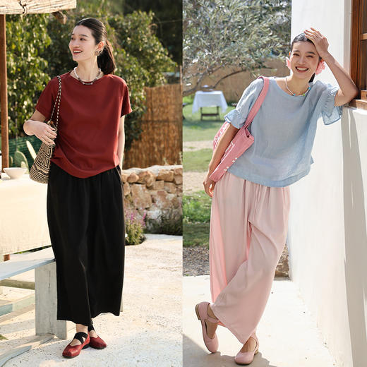 绽放旅行女装226朵/凉凉裤天丝麻松紧腰长裤系带透气舒适休闲裤女 商品图2
