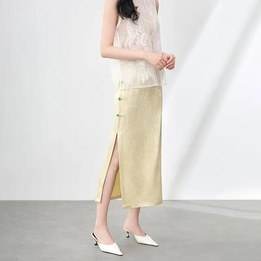 「高货wl」全新升级【铂金会员284/天猫379/差价95】(00227)洛诗琳人丝麻提花新中式半裙2025夏季优雅玉石扣国风半身裙00227 商品图0