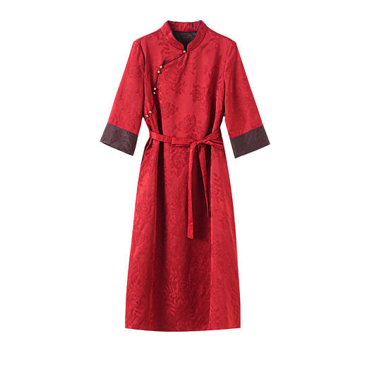 KQ-221957夏款中国风重缎香云纱立领中长款复古旗袍女装改良真丝连衣裙 商品图4