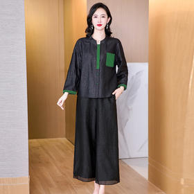 KQ-221969+221973新中式国风女装纯色龟裂纹龟纹香云纱双面穿真丝外套上衣两件套装