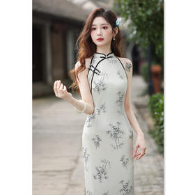 GX弹力针织素雅时尚挂脖露肩性感旗袍2025春新款改良新中式日常旗袍