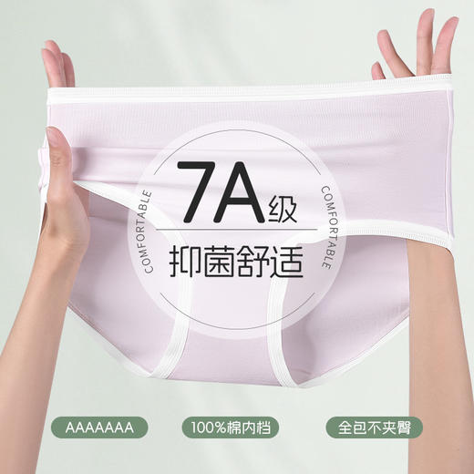 【7A抑菌】洁丽雅3条装中腰纯棉女士内裤高弹舒适亲肤透气三角裤 商品图3