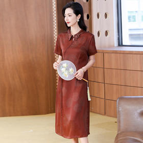 KQ-221919旗袍连衣裙女香云纱真丝新中式国风洋气夏装桑蚕丝中长裙