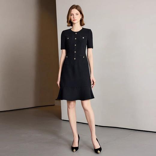 IWY/ 黑色小香风短袖连衣裙女夏季新款时尚气质收腰显瘦通勤正装鱼尾裙Q1351 商品图1