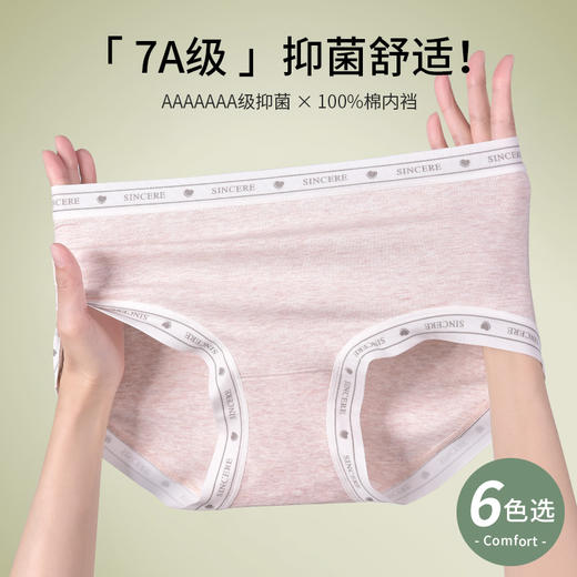 【7A抗菌】洁丽雅4条装中腰纯棉女士内裤双层纯棉裆舒适透气三角裤 商品图1