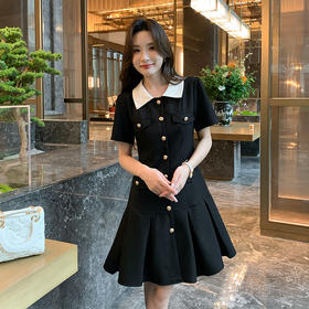 奢姿大码女装2025夏季法式小香风百褶下摆连衣裙胖妹妹POLO领裙子9952853282