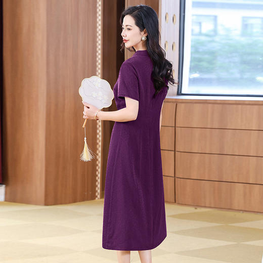 KQ-221929冠乐绉香云纱改良高考旗袍连衣裙夏季婚宴红色裙子礼服 商品图3