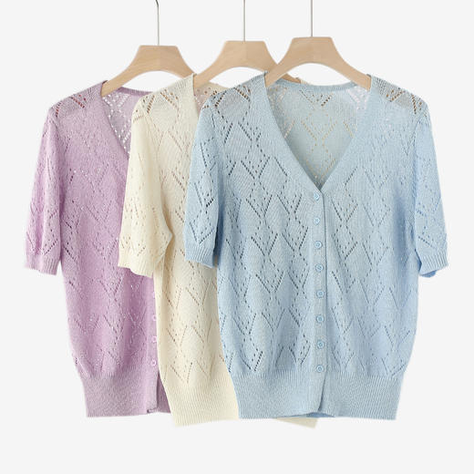 【和纸纱镂空小开衫】质地轻盈，光泽柔和，上身舒爽透气不闷热JZ2521-CC 商品图1