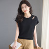 CC-LL-1648冰丝短袖t恤女士2025新款夏季洋气破洞宽松遮肚子显瘦上衣针织衫 商品缩略图0