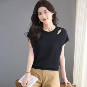 CC-LL-1648冰丝短袖t恤女士2025新款夏季洋气破洞宽松遮肚子显瘦上衣针织衫