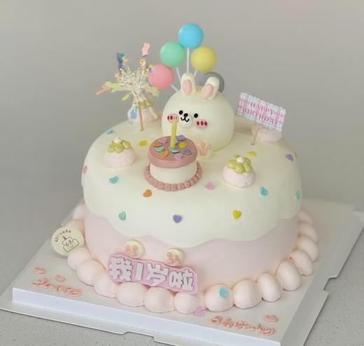 【臻品系列】---手绘【可爱粉色小兔兔】送闺蜜、女友、女儿、老婆生日蛋糕 商品图0