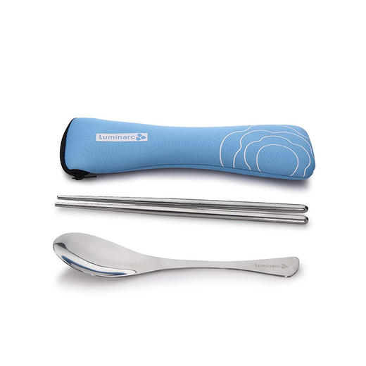 LC-S69F 凡尔赛彩盒装四件套（大方双层随手杯餐具勺筷组色丁布方包餐包） 商品图4