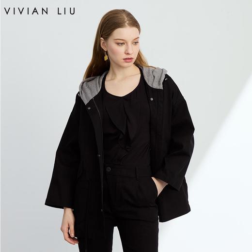VIVIAN LIU R2443108 25春新款连帽腰部带抽绳对称宽松落肩外套 商品图0