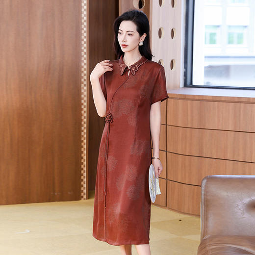 KQ-221919旗袍连衣裙女香云纱真丝新中式国风洋气夏装桑蚕丝中长裙 商品图3