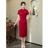 GX春夏新款中式改良旗袍仿醋酸气质显瘦红色敬酒服日常高考旗袍 商品缩略图2