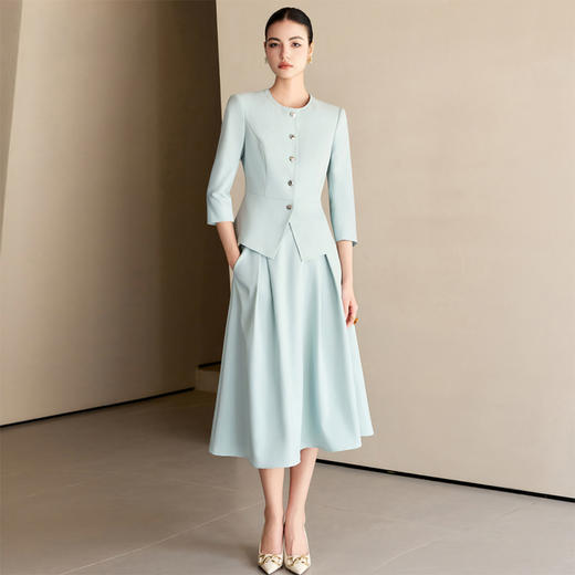 IWY/气质蓝色职业西装套裙女夏季新品高级感上镜两件套正装WCS130 商品图0