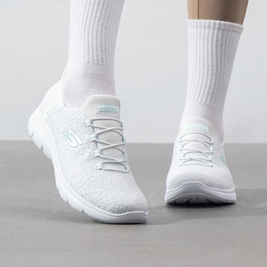 斯凯奇女士网面一脚蹬休闲鞋 百搭白色 商品图0